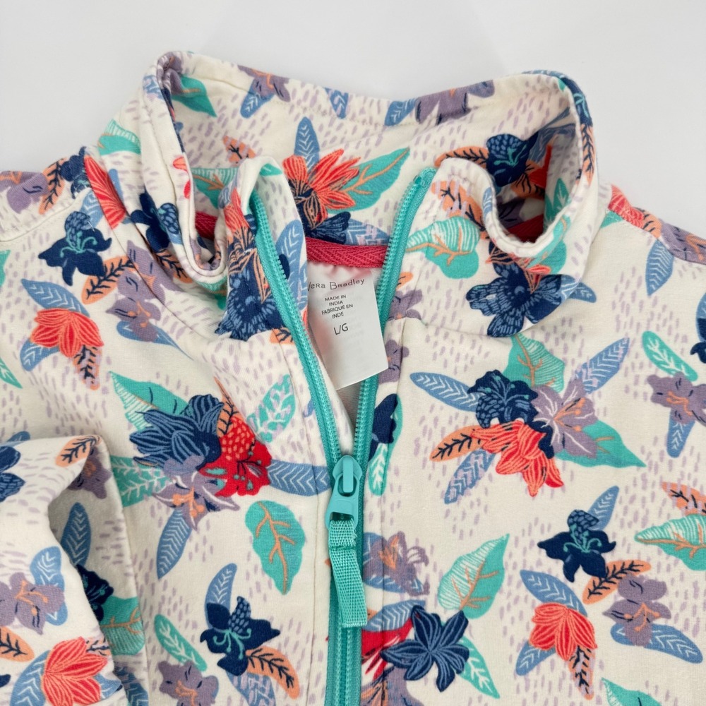 Vera Bradley‎ Floral Pullover Sweatshirt Top Womens Large LG Quarter Zip Pockets